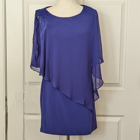 New SL Fashions SLNY Blue Sleeveless Mini Dress Top Layer With Beads 8P - Picture 9 of 11